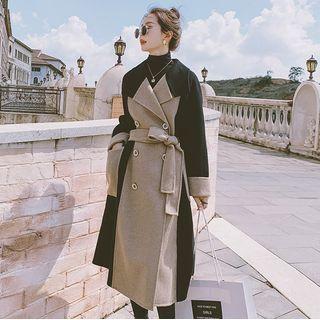 Double Breasted Two Tone Fleece Coat
