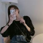 Elbow-sleeve Tiered Chiffon Blouse