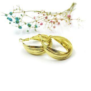 Hoop Drop Earring / Clip-on Earring 1 Pair - Silver Needle Earring - Gold - One Size