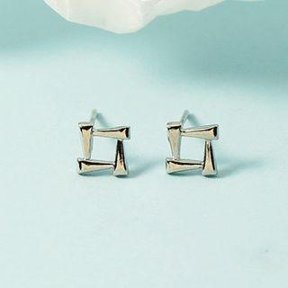 Square Alloy Earring 1 Pair - Stud Earring - Silver - One Size