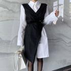 Pinstriped Mock Two-piece Shirtdress As Shown In Figure - One Size