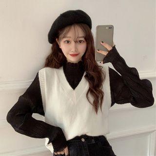 Plain Blouse / V-neck Sweater Vest