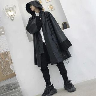Faux Leather Zip Hooded Jacket Black - One Size