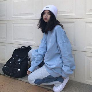 Plain Sweatshirt / Two Tone Wide-leg Pants