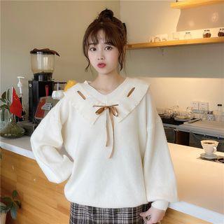 Ribbon Accent V-neck Sweater