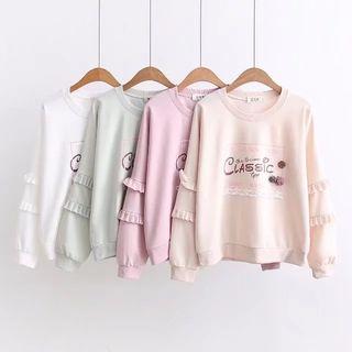 Flower Applique Printed Pullover