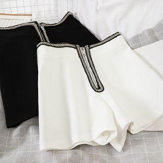 Contrast Trim High-waist Zip Shorts