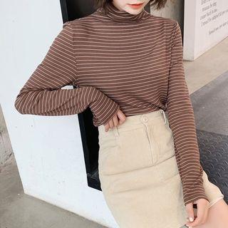 Mock Neck Pinstriped Long-sleeve T-shirt