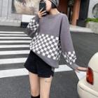Checkerboard Panel Knit Top