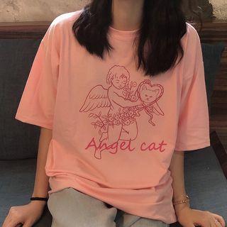 Print Loose-fit T-shirt Pink - One Size