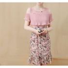 Short-sleeve Floral Print Cold-shoulder Mini Dress
