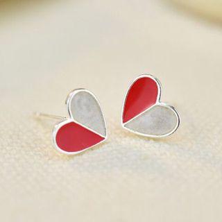 Two-tone Heart 925 Sterling Silver Stud Earring