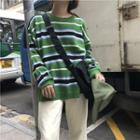 Striped Crew-neck Sweater Green - One Size