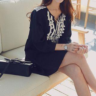 Long-sleeve Crochet-trim Dress