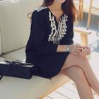 Long-sleeve Crochet-trim Dress