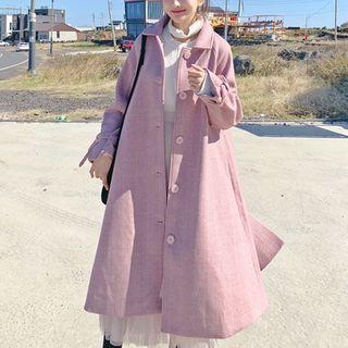 Herringbone Tie-waist Buttoned Long Coat