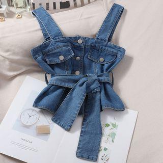 Tie-waist Buttoned Denim Vest Blue - One Size