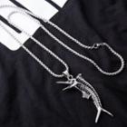 Stainless Steel Fish Bone Pendant Necklace Silver - One Size