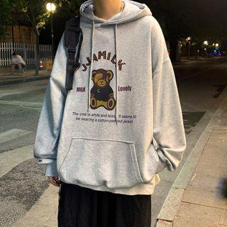 Long-sleeve Bear Print Hooded Top