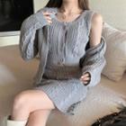 Set: Plain Knit Cardigan + Knit Camisole Top + Knit Skirt
