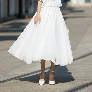 Sheer Panel Midi A-line Dress White - One Size