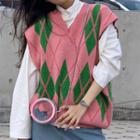 Long-sleeve Mock-neck Top / Argyle Sweater Vest