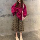 Plain Sweatshirt / Floral Midi A-line Skirt