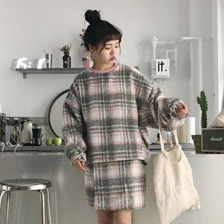 Set: Plaid Knit Pullover + Plaid Knit Skirt