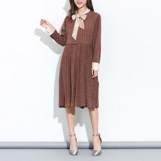 Floral Print Tie-neck Midi Chiffon Dress