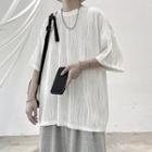 Elbow-sleeve Textured T-shirt / Sweatshorts