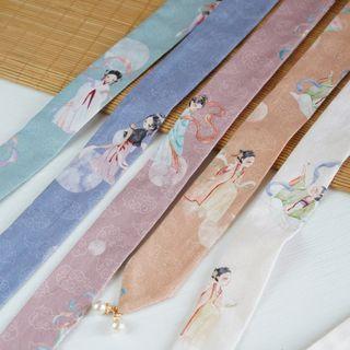 Faux Pearl Print Hanfu Hair Scarf