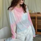 Long-sleeve Tie Dye Mesh Top / Plain Camisole Top