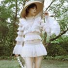 Set: Plain Bikini + Mesh Ruffle Long-sleeve Cover Up
