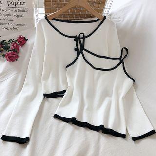 Set: Spaghetti Strap Top + Buttoned Cardigan