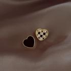 Heart Checker Rhinestone Asymmetrical Alloy Earring 1 Pair - Checkered - Black & Gold - One Size