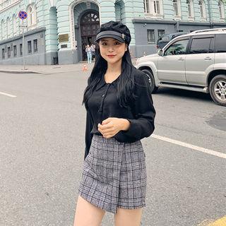 Wrap-front Glen-plaid Shorts