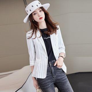 3/4-sleeve Striped One-button Blazer
