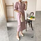 Round-neck Pintuck-trim A-line Dress