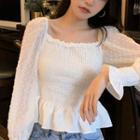 Long-sleeve Panel Cropped Blouse White - One Size