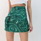 High-waist Printed Wave Mini Skirt