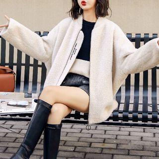 Furry Zip Jacket Beige - One Size