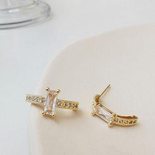 Cz Stud Earring 1 Pair - Silver Rhinestone - Gold - One Size