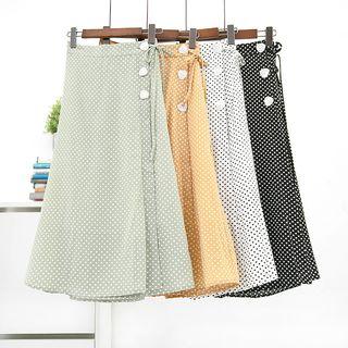 Wrap-front Dotted A-line Skirt