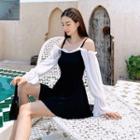 Cold-shoulder Two-tone Swimdress