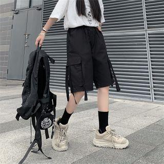 Elastic-waist Straight-cut Cargo Shorts