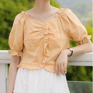 Ruffled Puff-sleeve Cropped Blouse