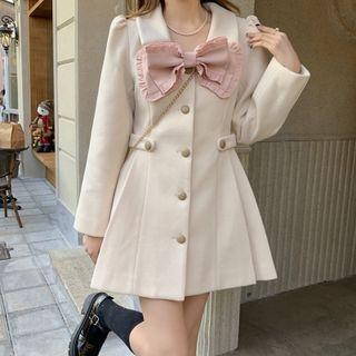 Bow Accent Button-up Mini Coat Dress