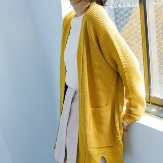 Front Pocket Plain Basic Cardigan