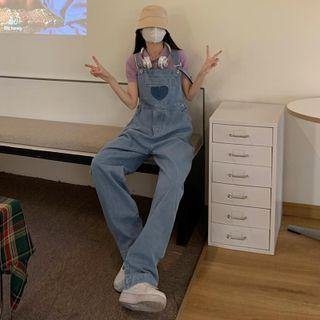 Heart Patch Denim Dungaree Pants