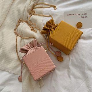 Faux Leather Boxy Chained Bucket Bag